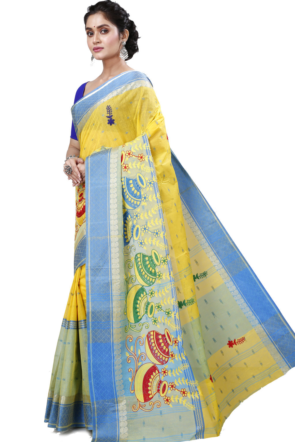 Light Yellow Pure Cotton Embi_Ganga_Buti Tant Embroidery (1003)